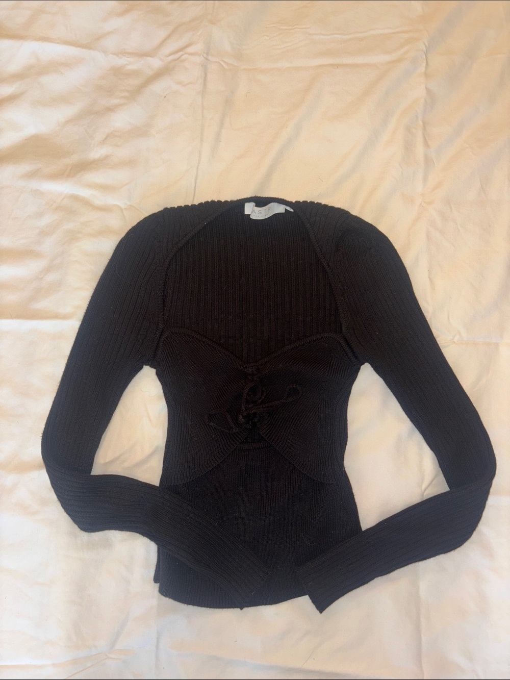 Astr Black Ribbed Lace-Up Long Sleeve Top